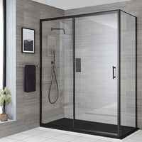 Adjustable 1300x800mm Single Door Corner Sliding Glass Shower Screen in Black