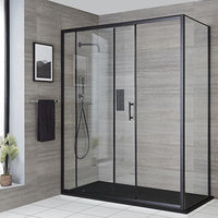 Adjustable 1400x800mm Single Door Corner Sliding Glass Shower Screen in Black