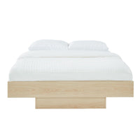 Natural Oak Wood Floating Bed Base Double