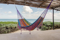 Outdoor undercover cotton Mayan Legacy hammock with hand crocheted tassels King Size Colorina