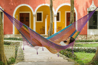 Outdoor undercover cotton Mayan Legacy hammock with hand crocheted tassels King Size Colorina