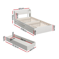 Bed Frame Single Size Mattress Base wtih Charging Ports 2 Storage Drawers