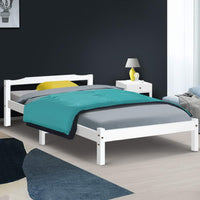 Bed Frame Single Size Wooden Mattress Base Timber Platform White
