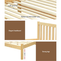 Bed Frame Wooden Single Size SOFIE Pine Timber Mattress Base OAK