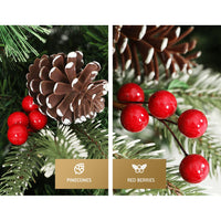 Jingle Jollys 2.1M Christmas Tree with Pine Cones Red Berries Prelit LED Warm Lights