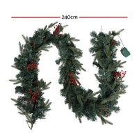 Jingle Jollys 2.4m Christmas Garland with LED Lights Decorations Xmas Party