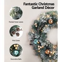 Jingle Jollys 60cm Christmas Wreath with LED Lights Snowy Garland Xmas Decor