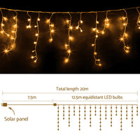 Jingle Jollys 12.5M Solar Christmas Lights Icicle String Light Warm White