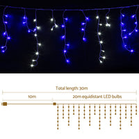 Jingle Jollys 20M Christmas Lights Icicle Light 800 LED Blue White Decor