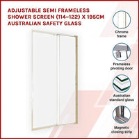 Adjustable Semi Frameless Shower Screen (114~122) x 195cm Australian Safety Glass Kings Warehouse 
