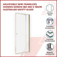 Adjustable Semi Frameless Shower Screen (82~90) x 195cm Australian Safety Glass Kings Warehouse 