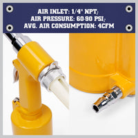 Air Hydraulic Pop Rivet Gun Pneumatic Riveter Industrial 4-Size Set With Case Kings Warehouse 