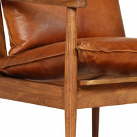 Armchair Brown Real Leather with Acacia Wood Kings Warehouse 