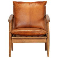 Armchair Brown Real Leather with Acacia Wood Kings Warehouse 