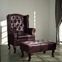 Armchair with Footstool Dark Brown Faux Leather Kings Warehouse 