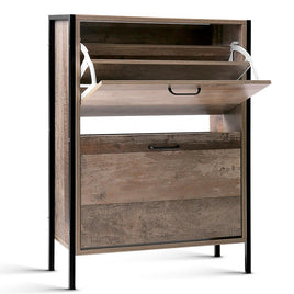 Artiss 12 Pair Wooden Vintage Shoe Rack Storage Cabinet - Wood Living Room Kings Warehouse