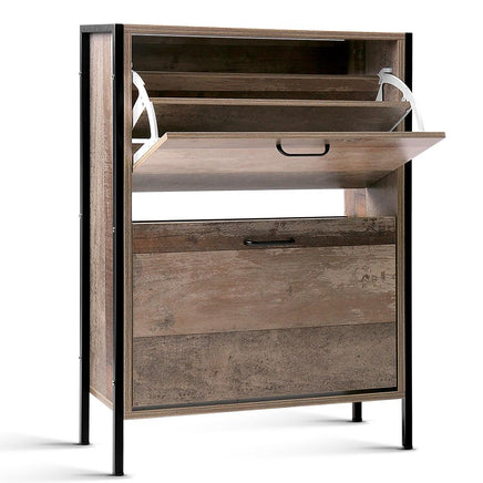 Artiss 12 Pair Wooden Vintage Shoe Rack Storage Cabinet - Wood Living Room Kings Warehouse 