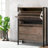 Artiss 12 Pair Wooden Vintage Shoe Rack Storage Cabinet - Wood Living Room Kings Warehouse 
