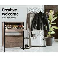 Artiss 12 Pair Wooden Vintage Shoe Rack Storage Cabinet - Wood Living Room Kings Warehouse 