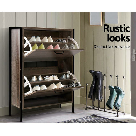 Artiss 12 Pair Wooden Vintage Shoe Rack Storage Cabinet - Wood Living Room Kings Warehouse 