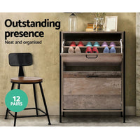 Artiss 12 Pair Wooden Vintage Shoe Rack Storage Cabinet - Wood Living Room Kings Warehouse 