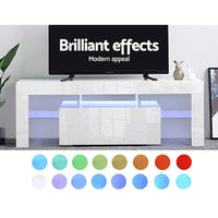 Artiss 130cm RGB LED TV Stand Cabinet Entertainment Unit Gloss Furniture Drawer Tempered Glass Shelf White Living Room Kings Warehouse 