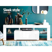 Artiss 130cm RGB LED TV Stand Cabinet Entertainment Unit Gloss Furniture Drawer Tempered Glass Shelf White Living Room Kings Warehouse 