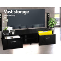 Artiss 140cm High Gloss TV Cabinet Stand Entertainment Unit Storage Shelf Black Kings Warehouse 