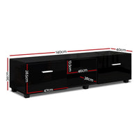 Artiss 140cm High Gloss TV Cabinet Stand Entertainment Unit Storage Shelf Black Kings Warehouse 