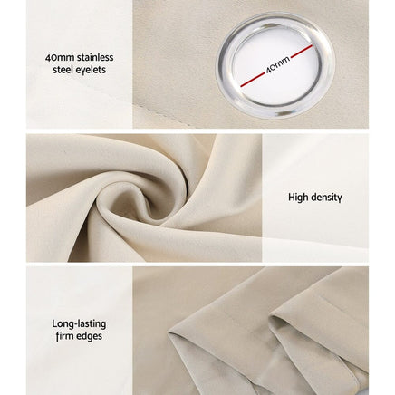 Artiss 2X Blockout Curtains Blackout Window Curtain Eyelet 240x230cm Beige Kings Warehouse 