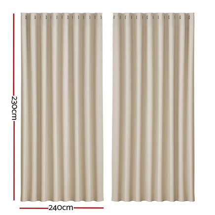 Artiss 2X Blockout Curtains Blackout Window Curtain Eyelet 240x230cm Beige Kings Warehouse 