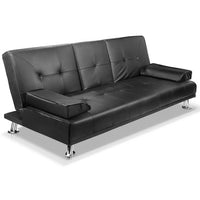 Artiss 3 Seater PU Leather Sofa Bed - Black Sofa Beds Kings Warehouse 