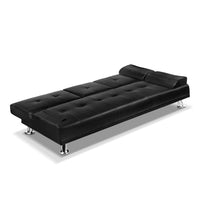 Artiss 3 Seater PU Leather Sofa Bed - Black Sofa Beds Kings Warehouse 