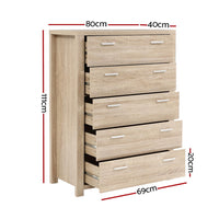 Artiss 5 Chest of Drawers Tallboy Dresser Table Bedroom Storage Cabinet Promotion Kings Warehouse 