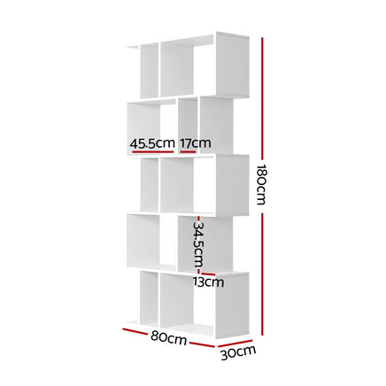 Artiss 5 Tier Bookshelf Display Shelf CD Cabinet Bookcase Stand Storage White Office Kings Warehouse 