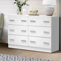 Artiss 6 Chest of Drawers Cabinet Dresser Tallboy Lowboy Storage Bedroom White Kings Warehouse 