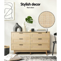 Artiss 6 Chest of Drawers Rattan Tallboy Cabinet Bedroom Clothes Storage Wood bedroom furniture Kings Warehouse 