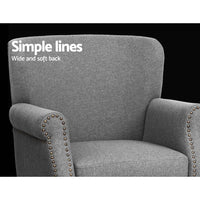 Artiss Armchair Accent Chair Retro Armchairs Lounge Accent Chair Single Sofa Linen Fabric Seat Grey Kings Warehouse 