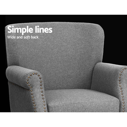 Artiss Armchair Accent Chair Retro Armchairs Lounge Accent Chair Single Sofa Linen Fabric Seat Grey Kings Warehouse 