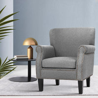 Artiss Armchair Accent Chair Retro Armchairs Lounge Accent Chair Single Sofa Linen Fabric Seat Grey Kings Warehouse 