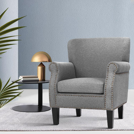 Artiss Armchair Accent Chair Retro Armchairs Lounge Accent Chair Single Sofa Linen Fabric Seat Grey Kings Warehouse 