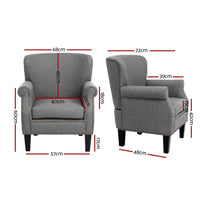 Artiss Armchair Accent Chair Retro Armchairs Lounge Accent Chair Single Sofa Linen Fabric Seat Grey Kings Warehouse 