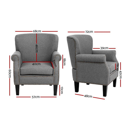 Artiss Armchair Accent Chair Retro Armchairs Lounge Accent Chair Single Sofa Linen Fabric Seat Grey Kings Warehouse 