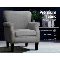 Artiss Armchair Accent Chair Retro Armchairs Lounge Accent Chair Single Sofa Linen Fabric Seat Grey Kings Warehouse 