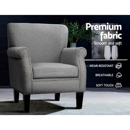 Artiss Armchair Accent Chair Retro Armchairs Lounge Accent Chair Single Sofa Linen Fabric Seat Grey Kings Warehouse 