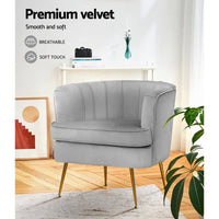 Artiss Armchair Lounge Accent Chair Armchairs Sofa Chairs Velvet Grey Couch Kings Warehouse 