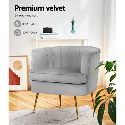 Artiss Armchair Lounge Accent Chair Armchairs Sofa Chairs Velvet Grey Couch Kings Warehouse 