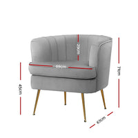 Artiss Armchair Lounge Accent Chair Armchairs Sofa Chairs Velvet Grey Couch Kings Warehouse 