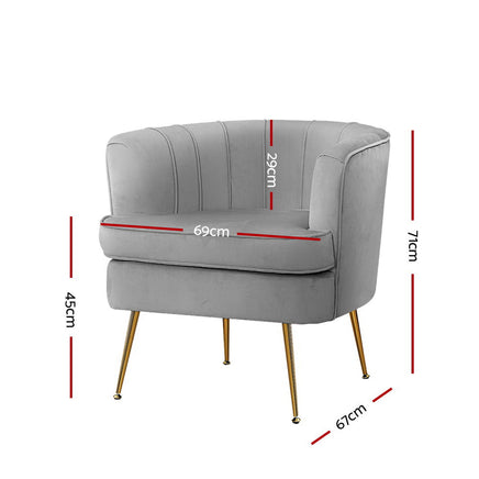 Artiss Armchair Lounge Accent Chair Armchairs Sofa Chairs Velvet Grey Couch Kings Warehouse 
