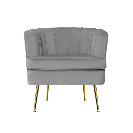 Artiss Armchair Lounge Accent Chair Armchairs Sofa Chairs Velvet Grey Couch Kings Warehouse 